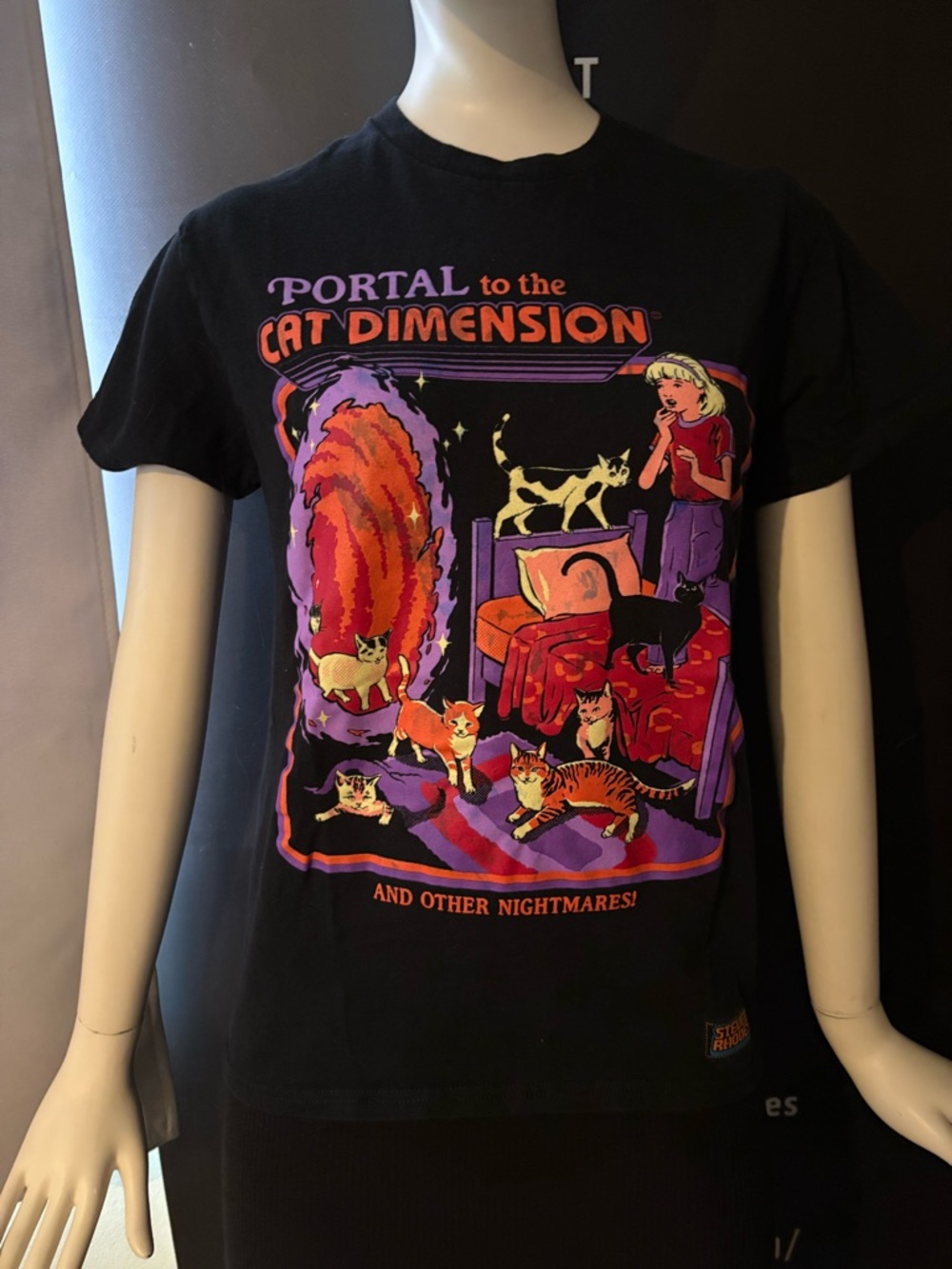 Portal to the Cat Dimension Graphic Cat Tee - Black